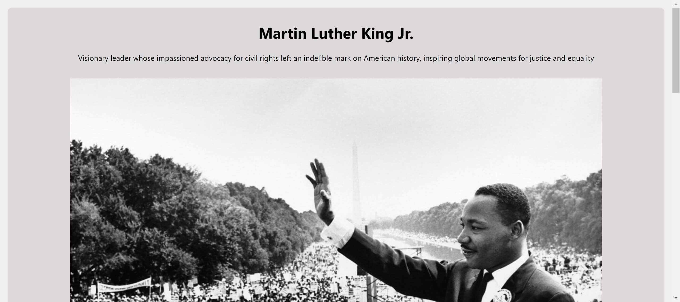 Screenshot of the Tribute Page project